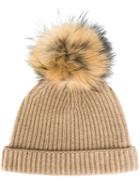 N.peal Cashmere Ribbed Beanie, Women's, Nude/neutrals, Cashmere/racoon Fur
