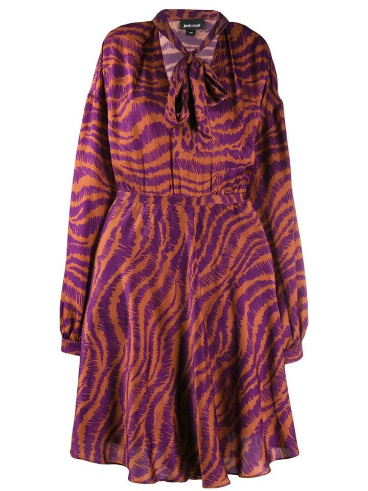 Just Cavalli Animal Print Pussy Bow Dress - Purple
