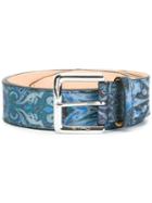 Etro Abstract Print Belt, Men's, Size: 105, Blue, Cotton/polyester/pvc/calf Leather