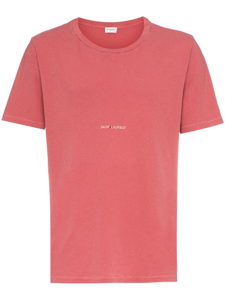 Saint Laurent Red Logo Print Cotton T Shirt - Pink & Purple