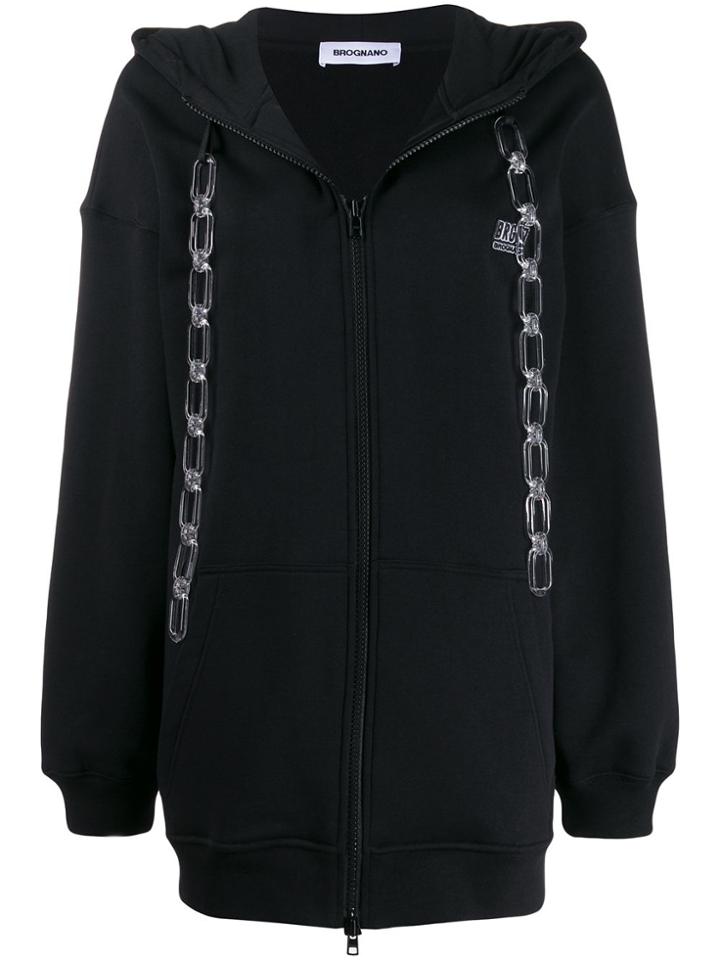 Brognano Oversized Hanging Chains Hoodie - Black