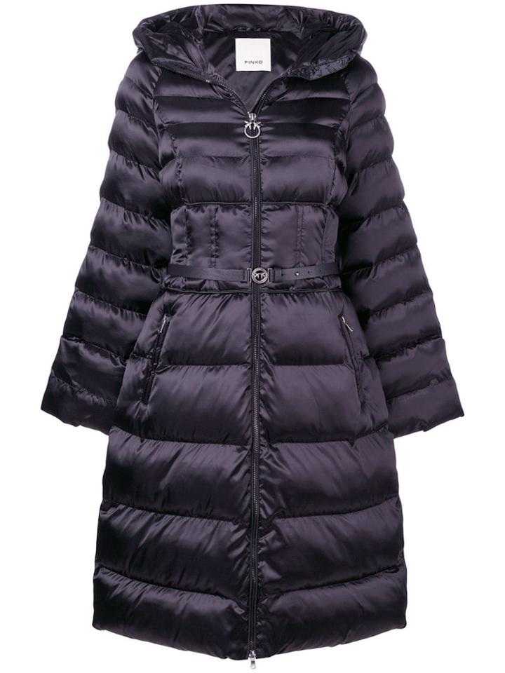 Pinko Long Belted Puffer Jacket - Blue