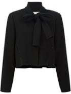 Carolina Herrera Tie Neck Cropped Jacket, Women's, Size: 4, Black, Wool