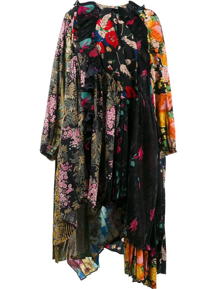 Balenciaga Frilled Neckline Patchwork Dress, Women's, Size: 36, Black, Silk/polyester/viscose