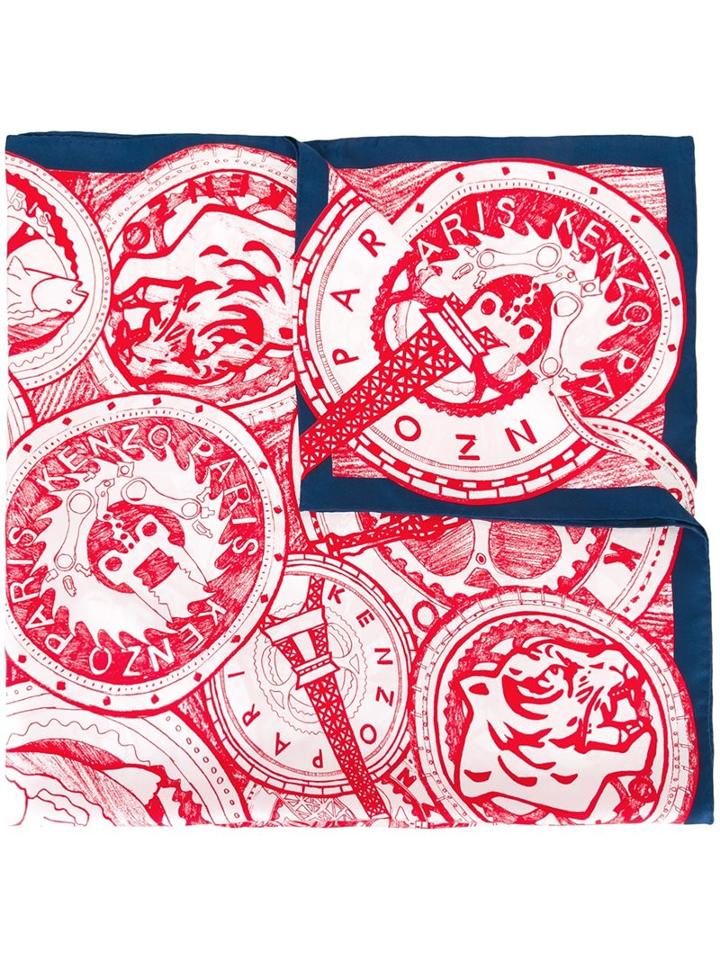 Kenzo Multi Icon Scarf, Men's, Red, Silk
