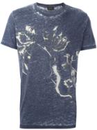 Diesel Distressed Floral Print T-shirt, Men's, Size: S, Blue, Cotton/polyester