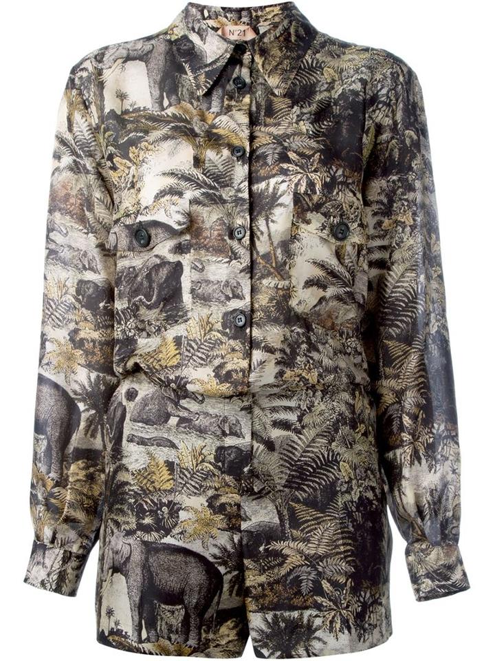 No21 Jungle Print Playsuit, Women's, Size: 40, Black, Silk/cotton