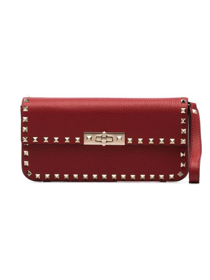 Valentino Garavani Red Rockstud Leather Clutch