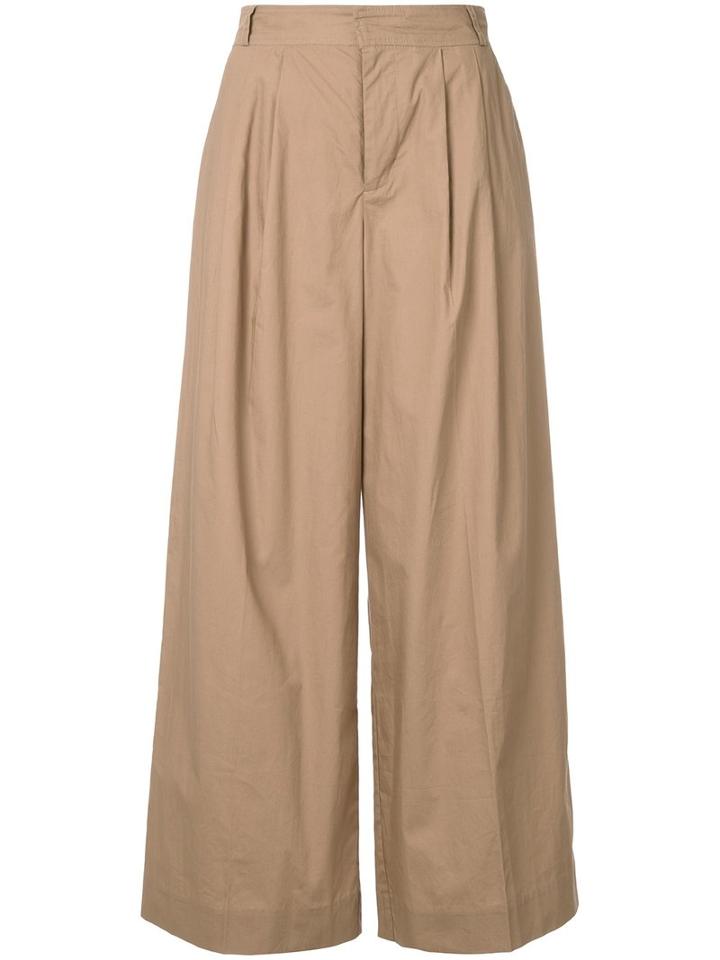 Muveil - Wide-legged Cropped Trousers - Women - Cotton - 38, Brown, Cotton