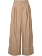 Muveil - Wide-legged Cropped Trousers - Women - Cotton - 38, Brown, Cotton