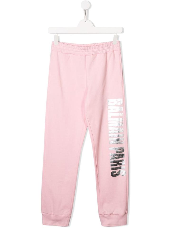 Balmain Kids Metallic Logo Jogging Trousers - Pink