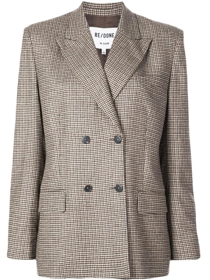 Re/done Double-breasted Houndstooth Blazer - Brown