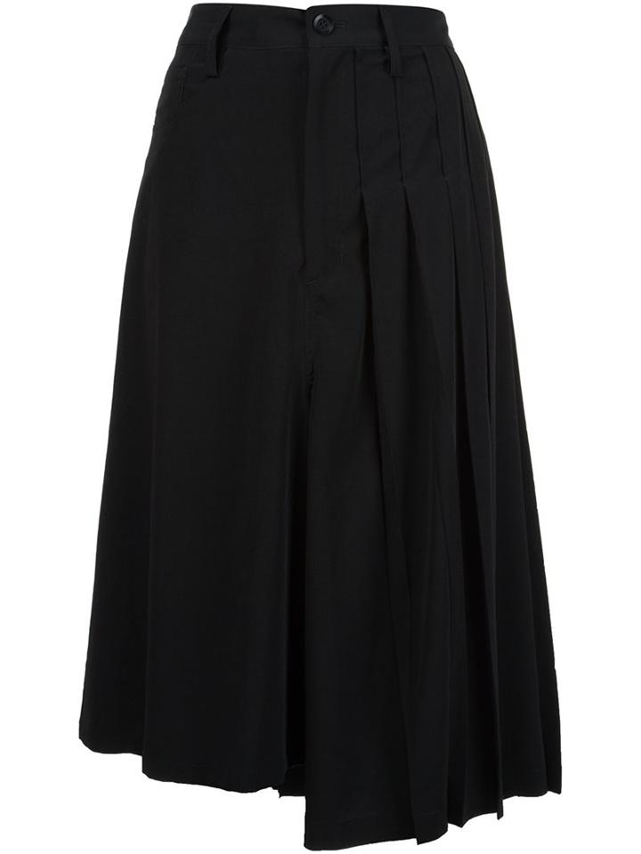 Y's - Pleated Detail Skirt - Women - Polyester/triacetate - 1, Black, Polyester/triacetate