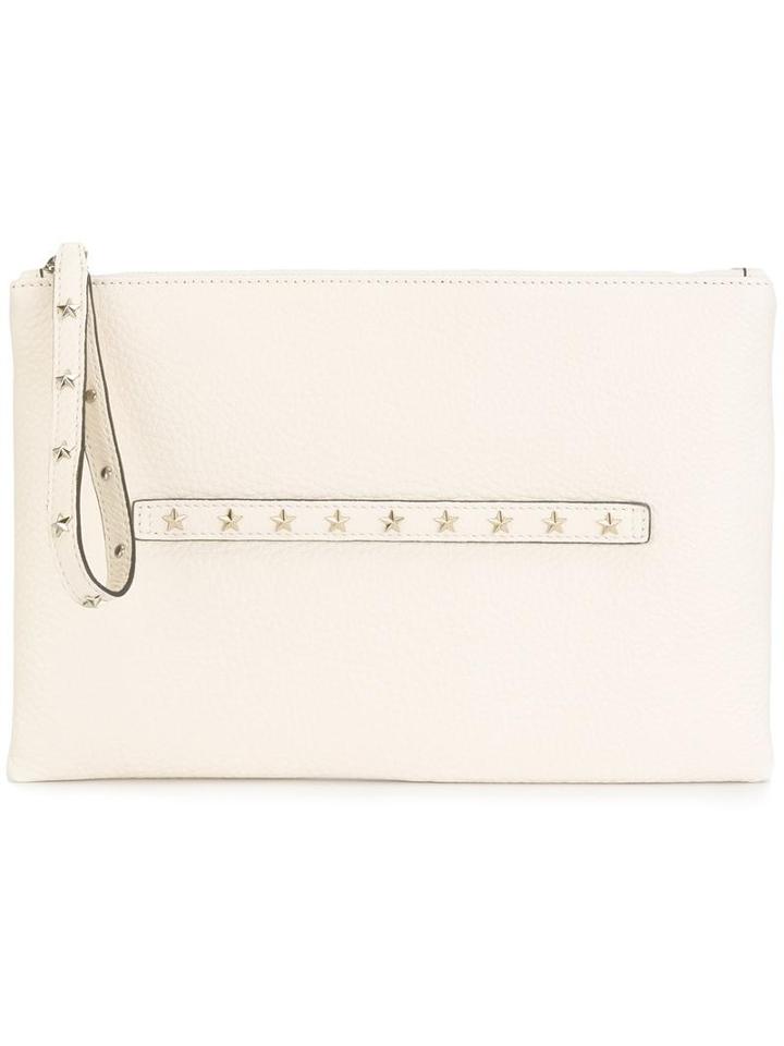 Studded Clutch, Women's, White, Bos Taurus/metal (other), Red Valentino