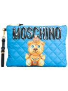 Moschino Crowned Bear Clutch, Women's, Blue, Polyester