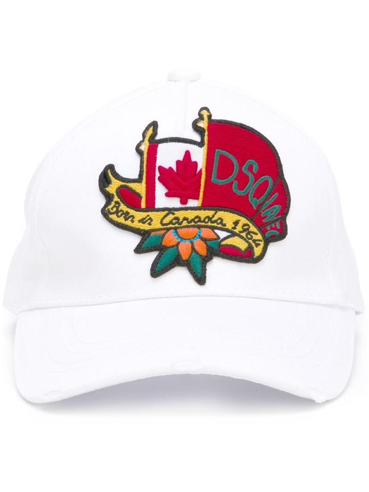 Dsquared2 Embroidered Baseball Cap, Men's, White, Cotton