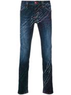 Philipp Plein Paint Splatter Skinny Jeans - Blue