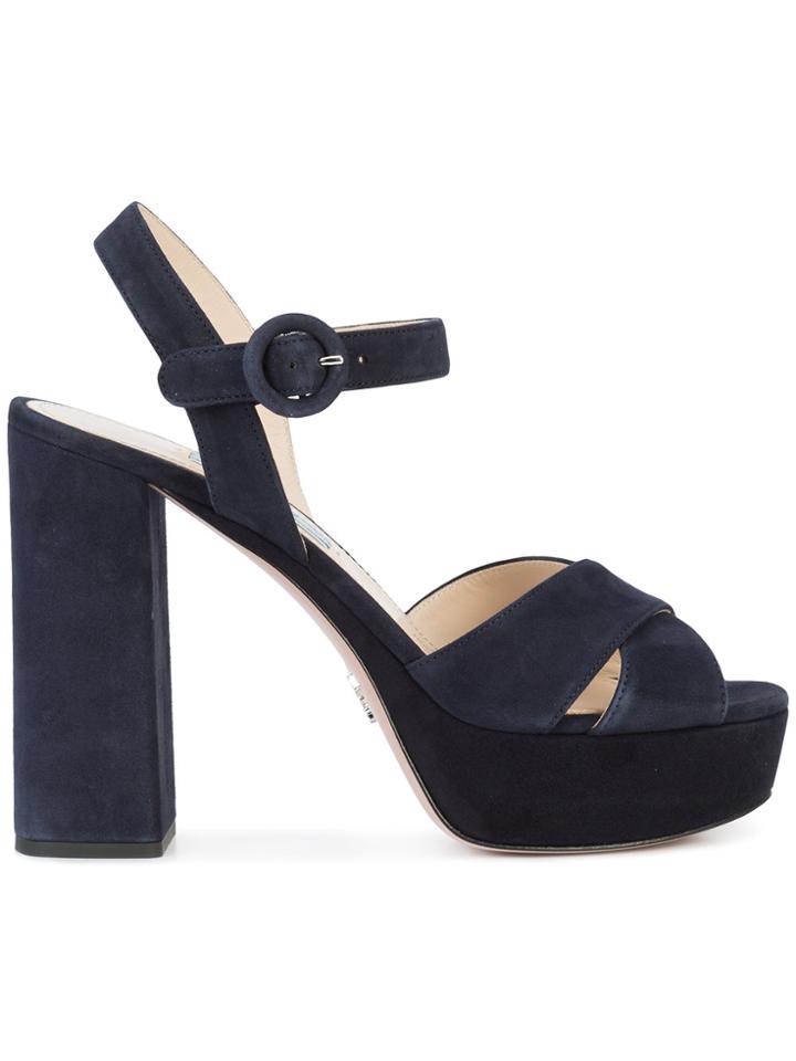 Prada Ankle Strap Platform Sandals - Blue