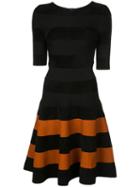 Oscar De La Renta Striped Skirt Flared Dress - Black