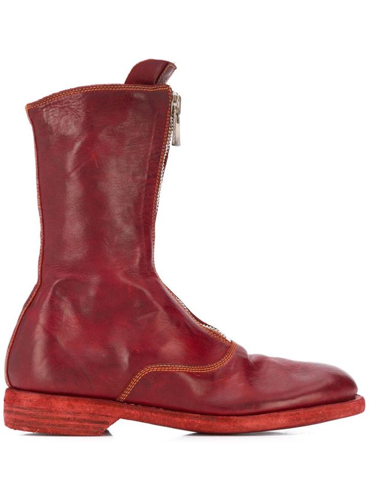 Guidi Front-zip Calf-length Boots - Red