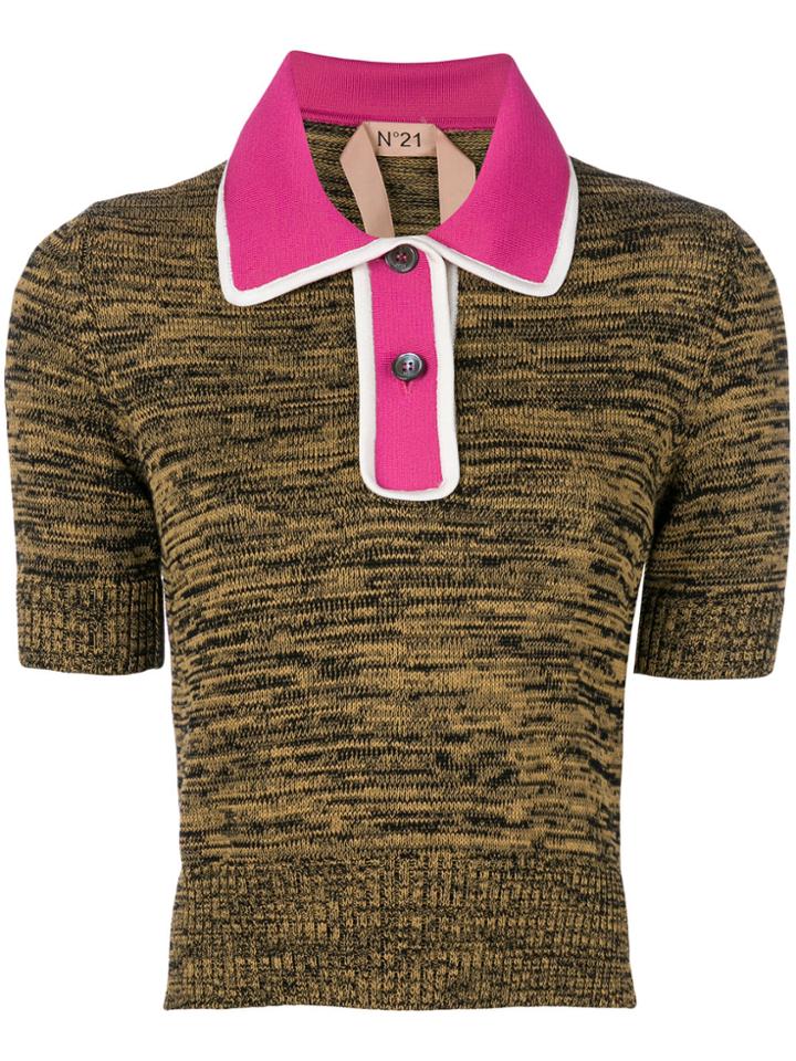 No21 Contrasting Collar Knitted Polo - Brown