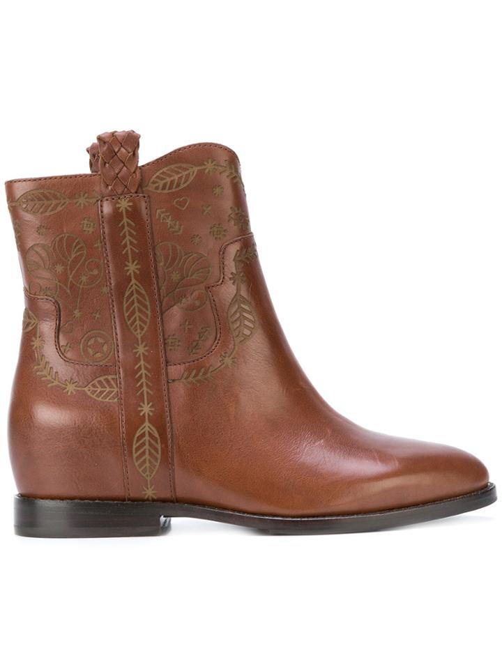 Ash Embossed Detailed Ankle Boots - Brown