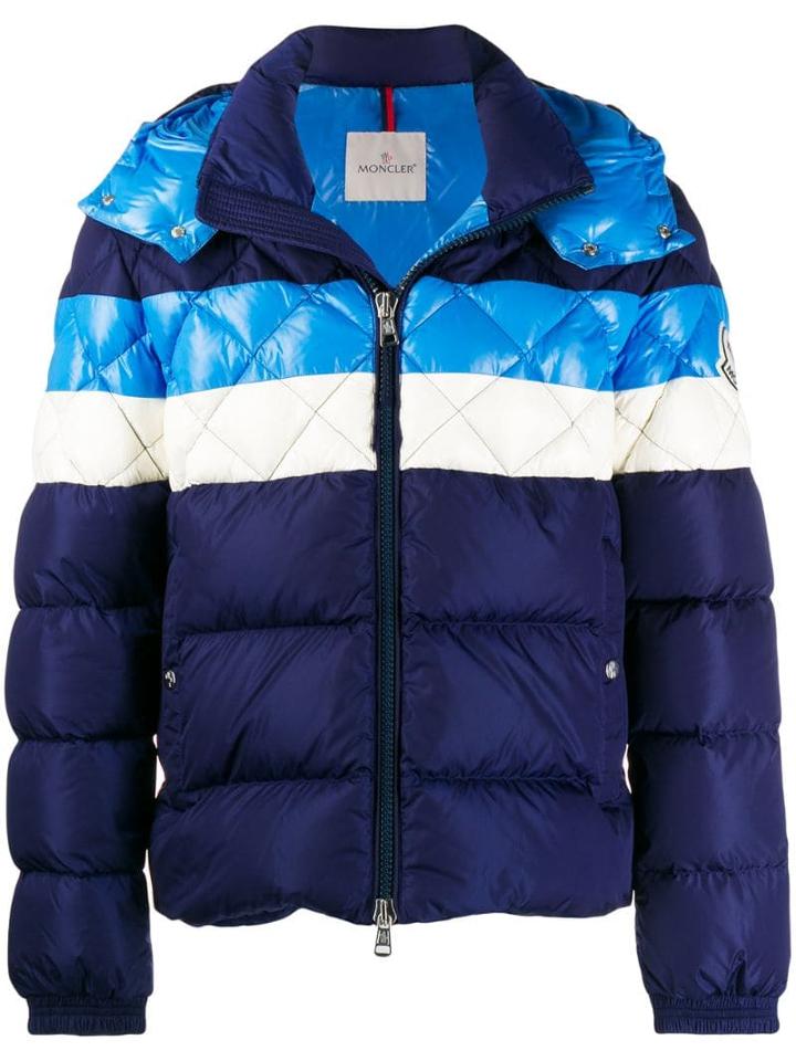 Moncler Horizontal Striped Padded Jacket - Blue