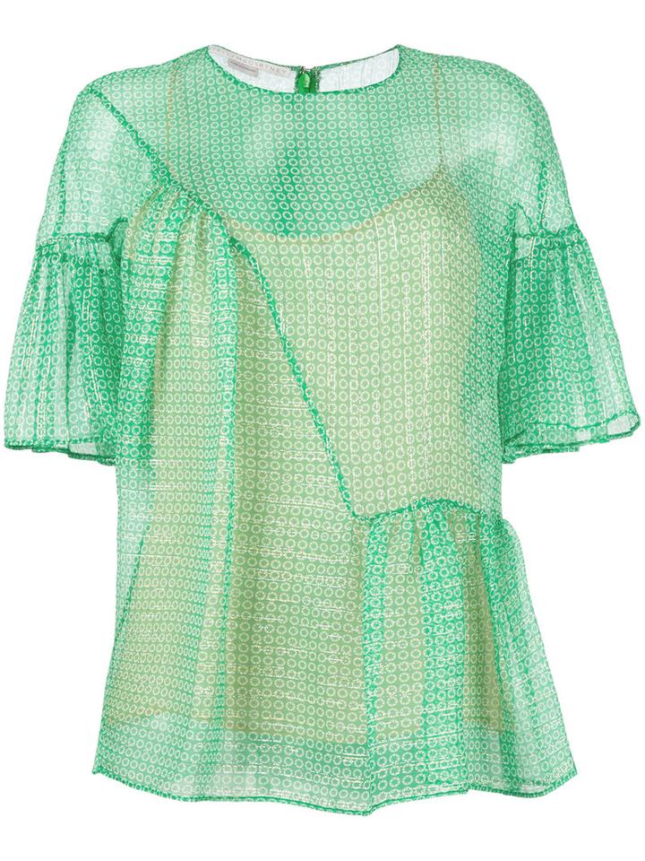 Stella Mccartney Circle Star Flounce Blouse, Women's, Size: 40, Green, Silk/polyester