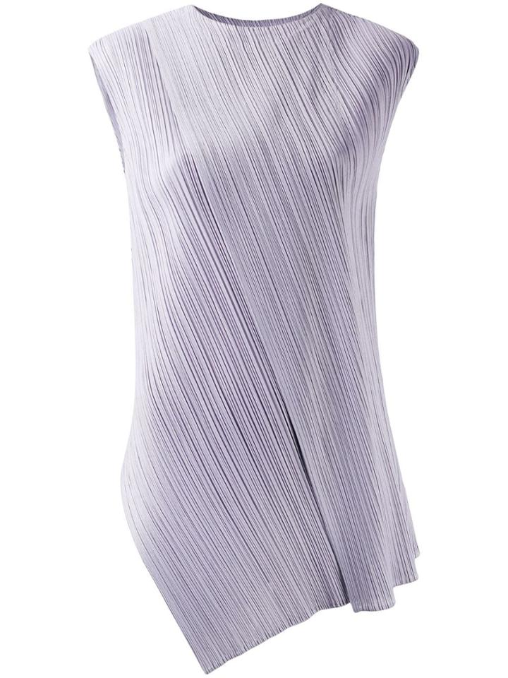 Pleats Please Issey Miyake Pleated Asymmetric Sleeveless Top - Grey