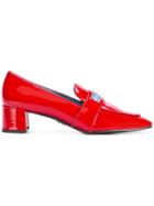 Prada Logo Patch Block Heel Loafers - Red