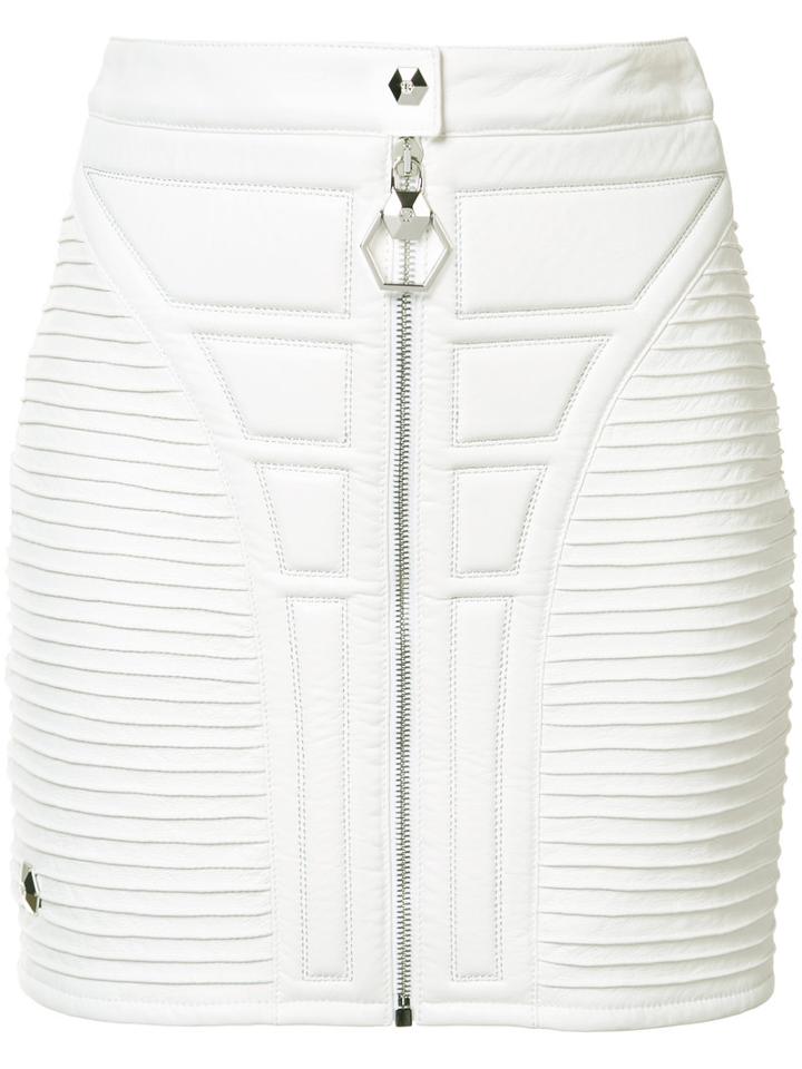 Philipp Plein Stitched Panel Mini Skirt, Women's, Size: Small, White, Acetate/polyester/lamb Skin