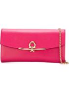 Salvatore Ferragamo Gancio Flap Clutch, Women's, Pink/purple, Calf Leather