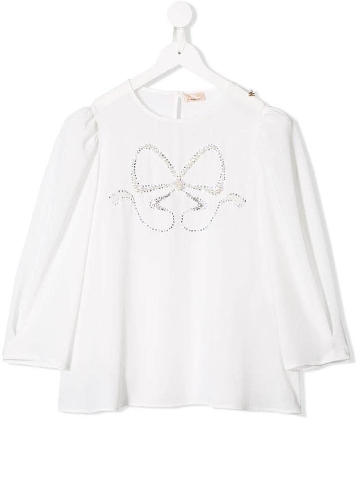 Elisabetta Franchi La Mia Bambina Embroidered Bow Blouse - White