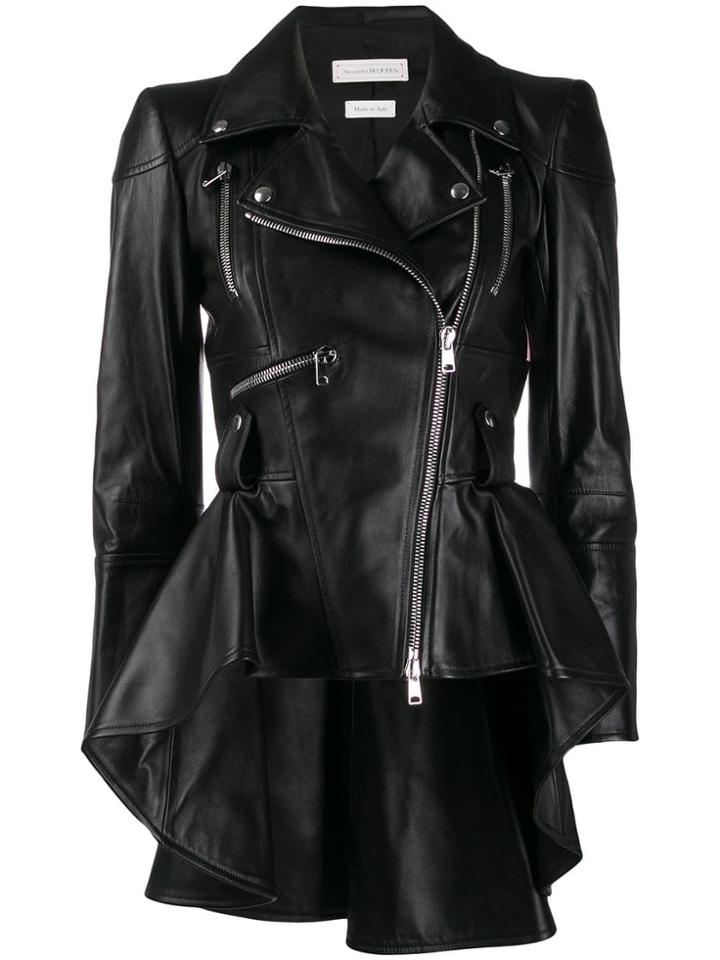 Alexander Mcqueen Peplum Contrast Panel Biker Jacket - Black