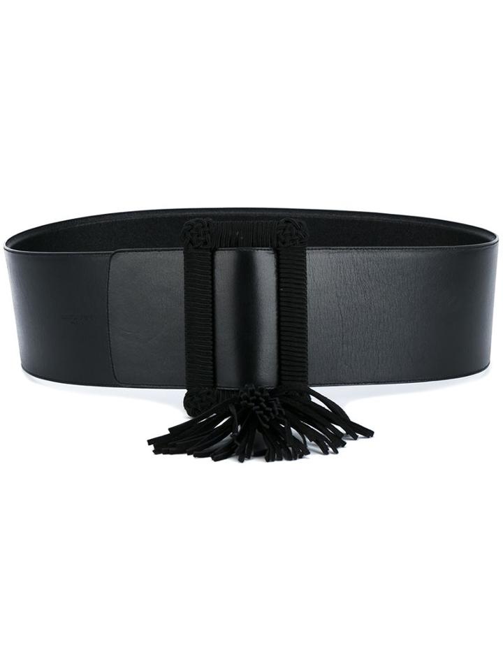 Saint Laurent Tasseled Waist Belt, Women's, Size: 80, Black, Leather