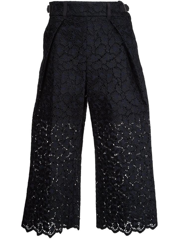 Sacai Guipure Lace Cropped Trousers, Women's, Size: 2, Black, Rayon/polyester/cotton