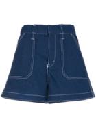 Chloé A-line Cotton Blend Denim Shorts - Blue