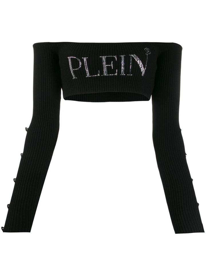 Philipp Plein Cropped Knit Top - Black