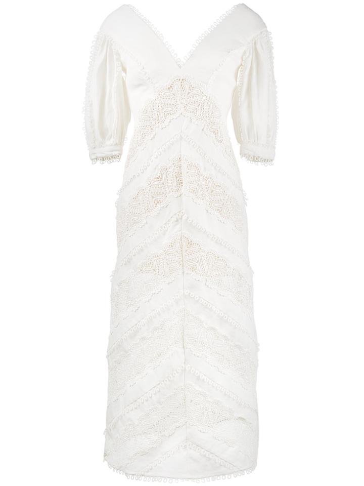Zimmermann Painted Heart Chevron Midi Lace Dress - Nude & Neutrals