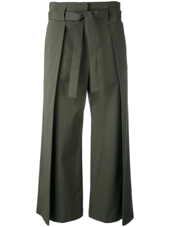 Fabiana Filippi - Drawstring Flared Trousers - Women - Cotton/polyester/spandex/elastane - 40, Green, Cotton/polyester/spandex/elastane