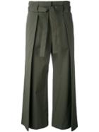 Fabiana Filippi - Drawstring Flared Trousers - Women - Cotton/polyester/spandex/elastane - 40, Green, Cotton/polyester/spandex/elastane