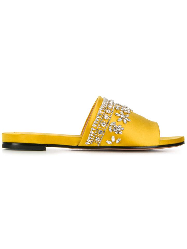 Rochas Crystal-embellished Mules - Yellow & Orange