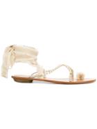 René Caovilla Ankle Strap Logo Sandals - Nude & Neutrals