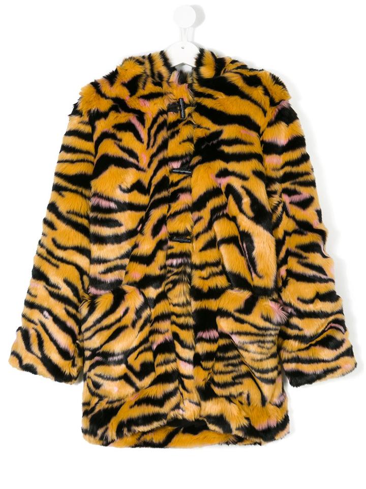 Kenzo Kids - Tiger Stripe Faux Fur Hooded Coat - Kids - Cotton/acrylic/polyester - 16 Yrs, Yellow/orange