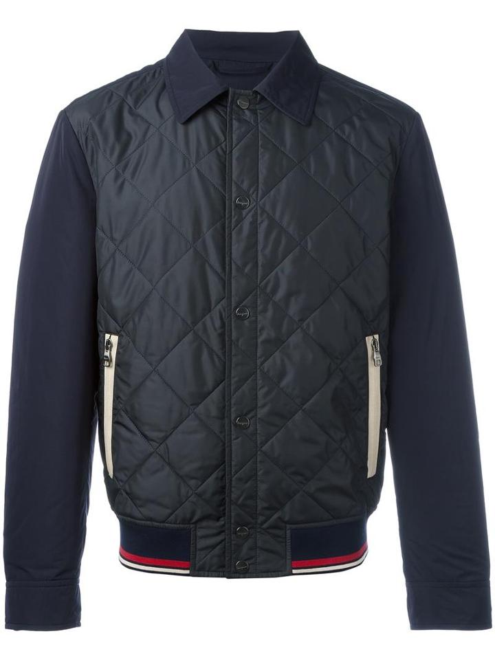 Salvatore Ferragamo Quilted Bomber Jacket, Men's, Size: 52, Blue, Polyester