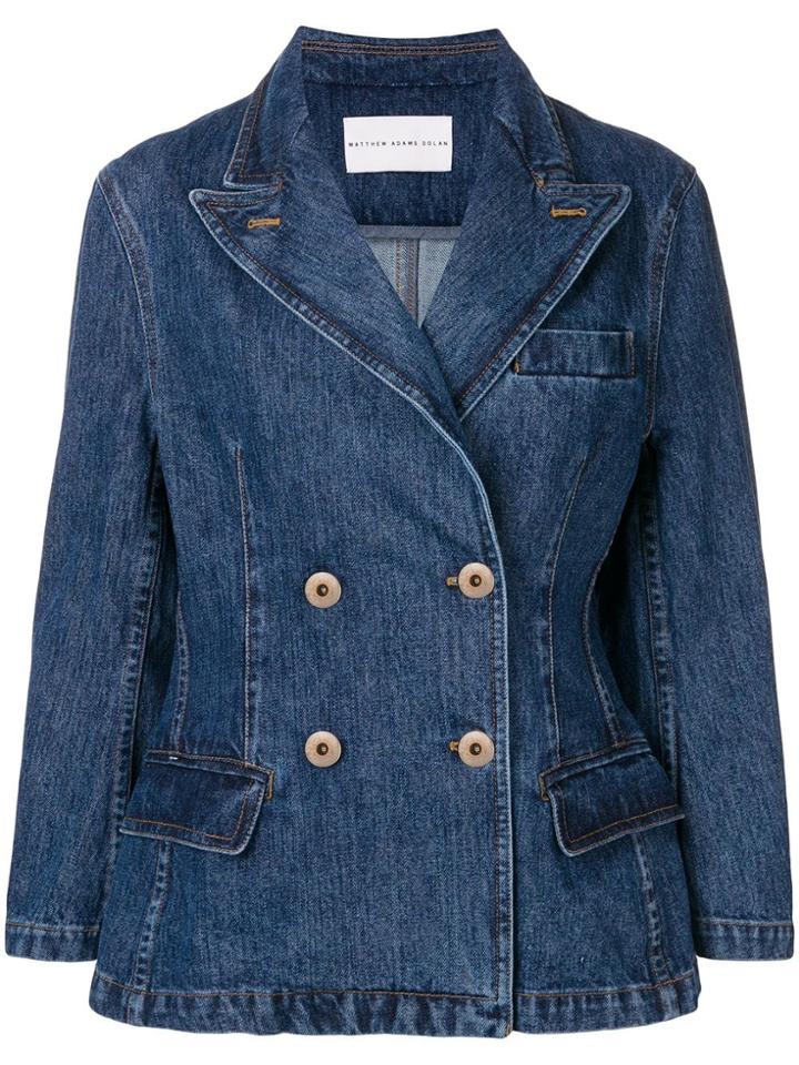 Matthew Adams Dolan Double Breasted Denim Jacket - Blue