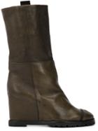 Chuckies New York Wedge Mid-calf Boots, Women's, Size: 37.5, Green, Calf Leather