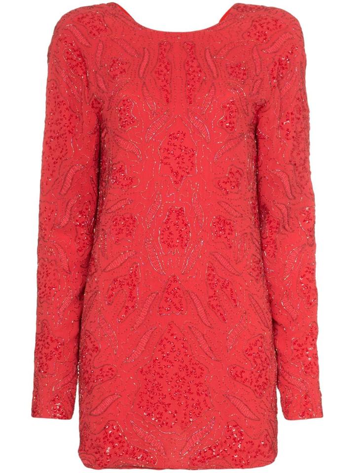 Rotate Sequin Embellished Silk Mini Dress - Red