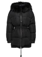 Prada Feather Nylon Puffer Jacket With Fur - Black
