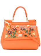 Dolce & Gabbana - Small Sicily Handbag With Flowers - Women - Leather/glass - One Size, Yellow/orange, Leather/glass